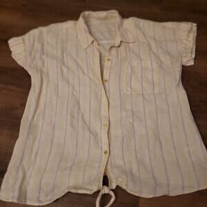 Ellen tracy linen striped yellow blouse sx L?